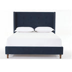 Upholstered Queen Bed with Nailhead Trim Wingback Headboard