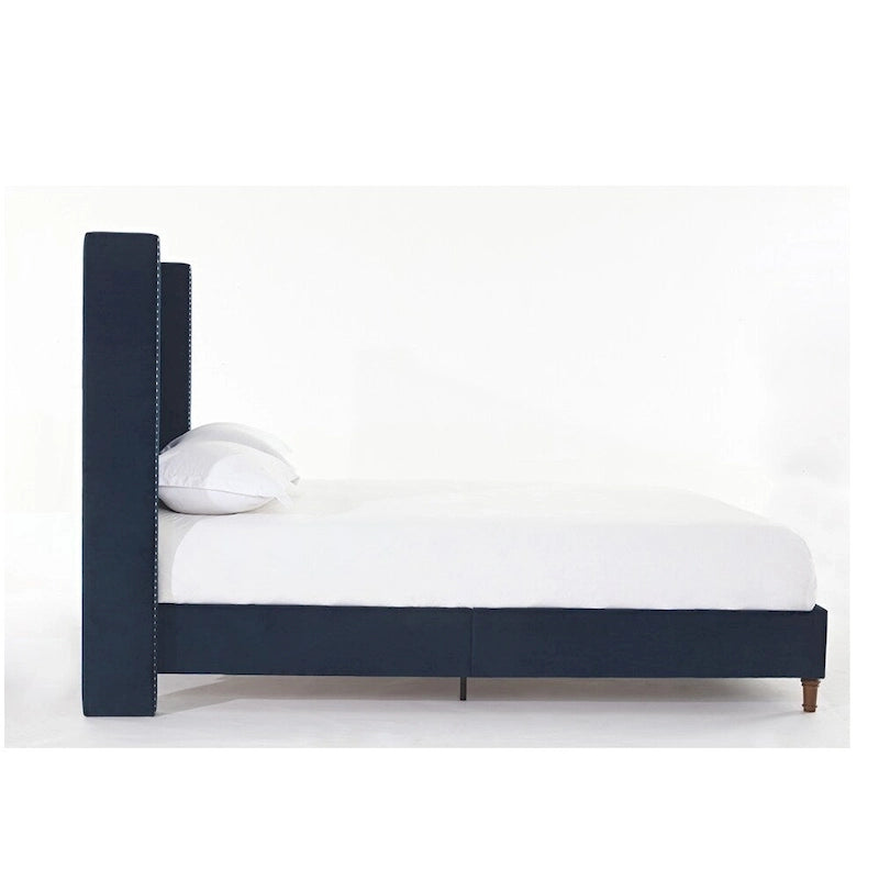 Upholstered Queen Bed with Nailhead Trim Wingback Headboard