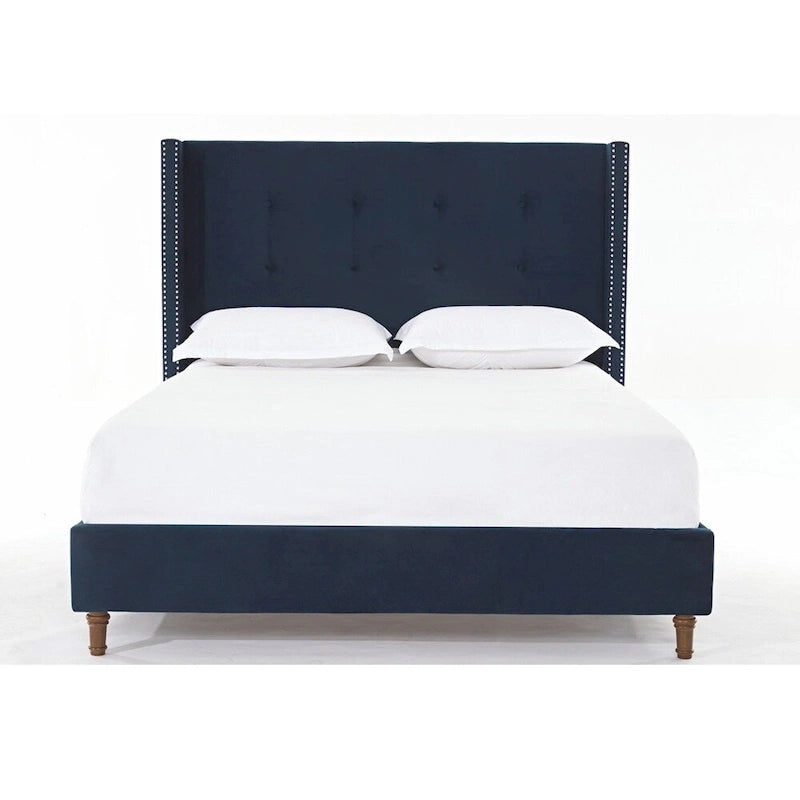 Upholstered Queen Bed with Nailhead Trim Wingback Headboard