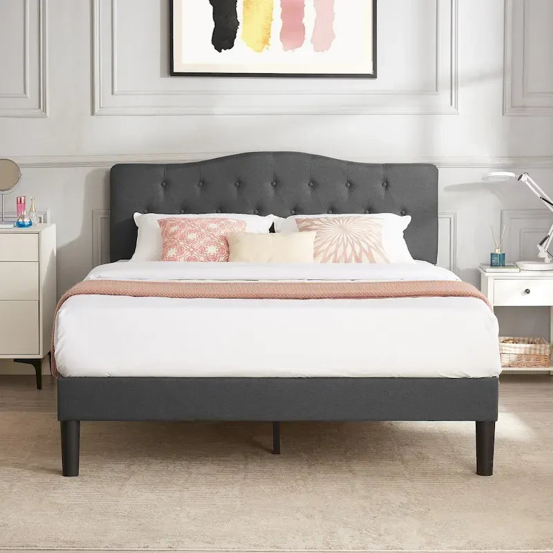 Javlergo Upholstered Platform Bed Frame with Adjustable Headboard, No Box Spring Needed