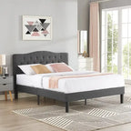 Javlergo Upholstered Platform Bed Frame with Adjustable Headboard, No Box Spring Needed