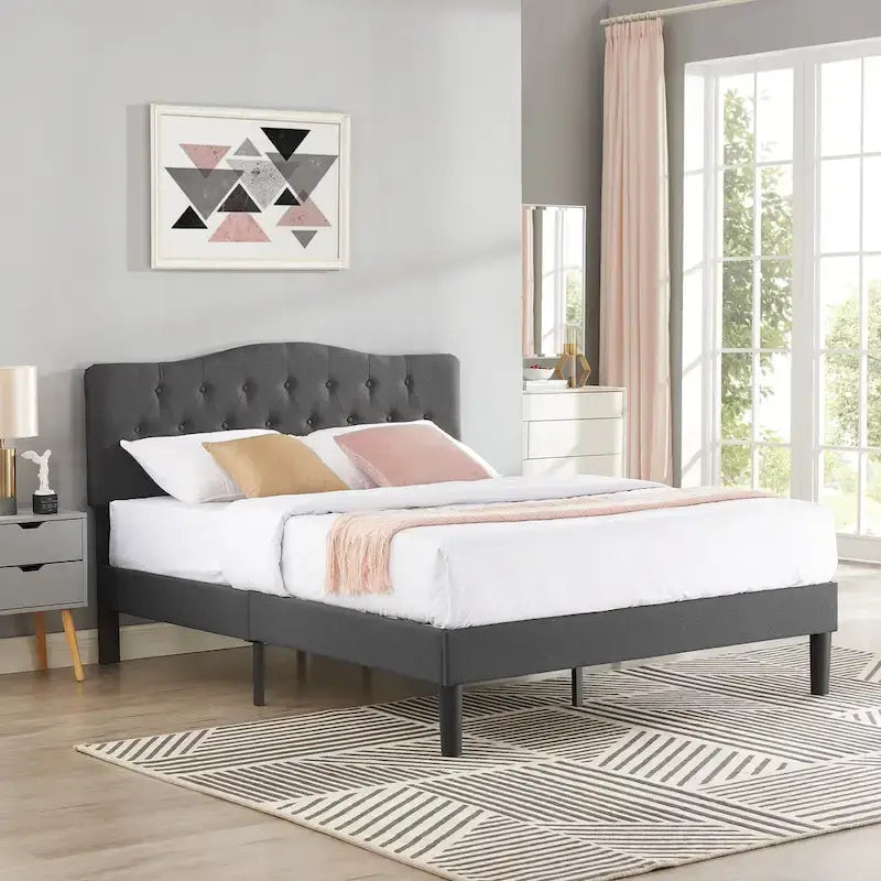 Javlergo Upholstered Platform Bed Frame with Adjustable Headboard, No Box Spring Needed