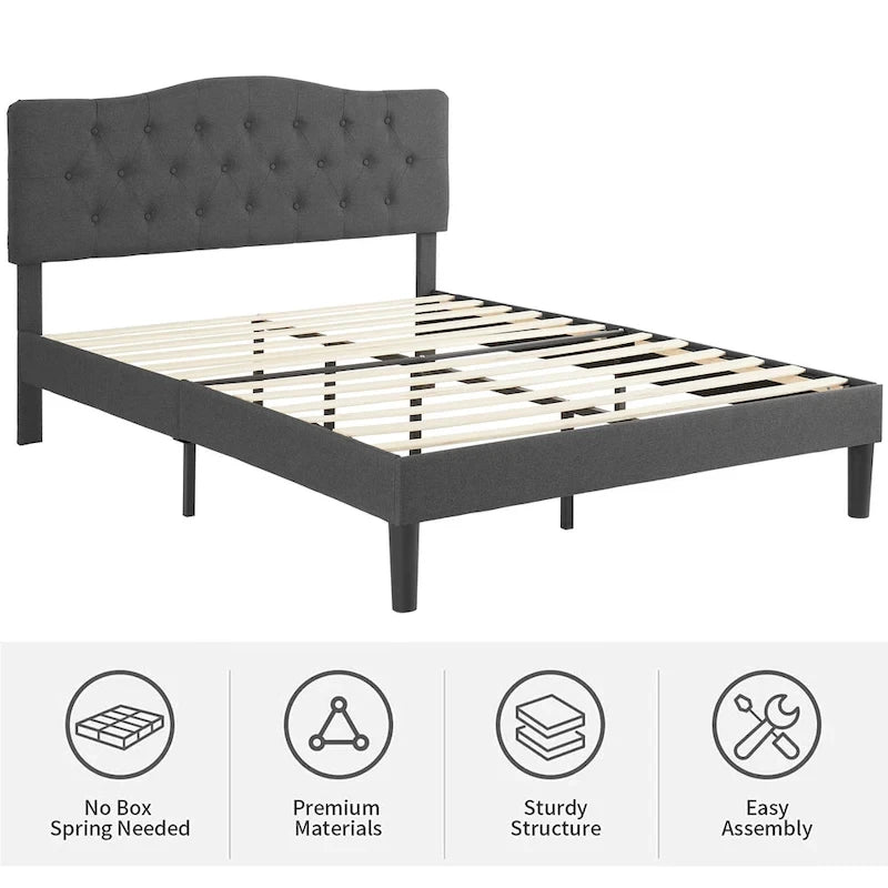 Javlergo Upholstered Platform Bed Frame with Adjustable Headboard, No Box Spring Needed