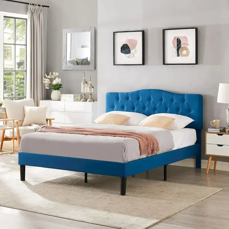 Javlergo Upholstered Platform Bed Frame with Adjustable Headboard, No Box Spring Needed