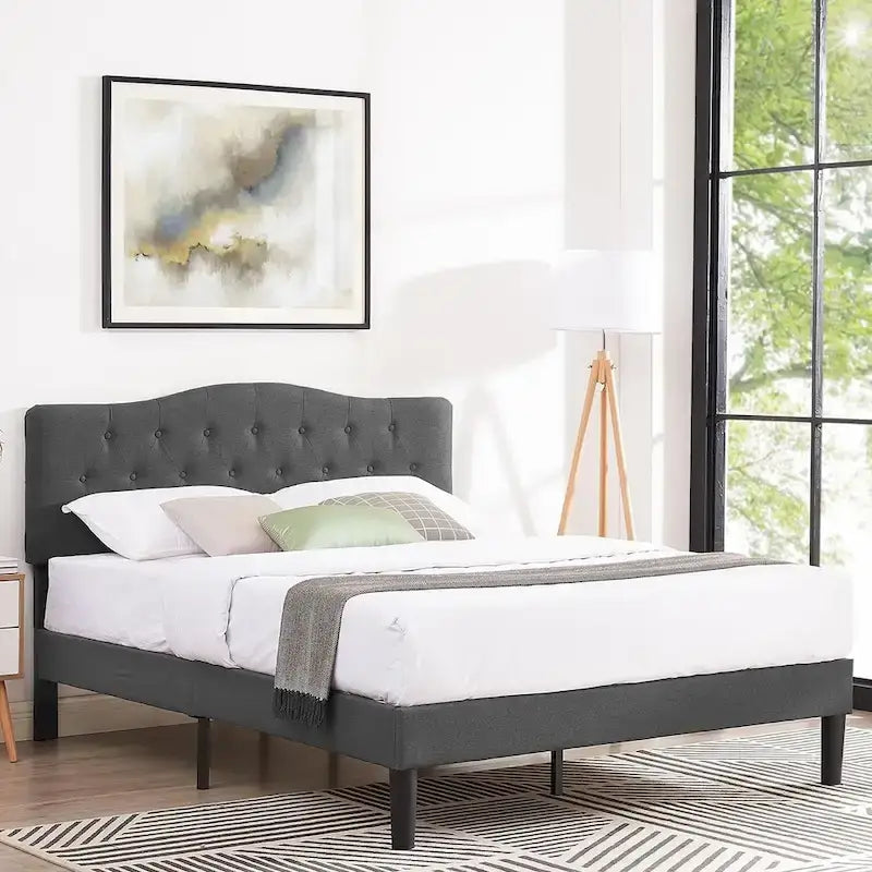 Javlergo Upholstered Platform Bed Frame with Adjustable Headboard, No Box Spring Needed