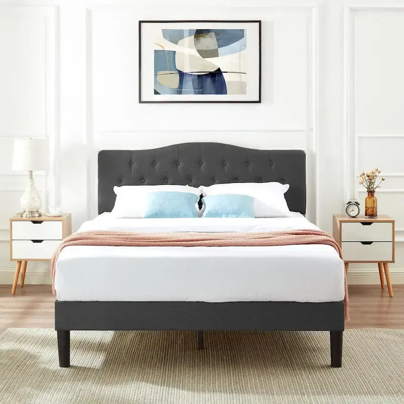 Javlergo Upholstered Platform Bed Frame with Adjustable Headboard, No Box Spring Needed