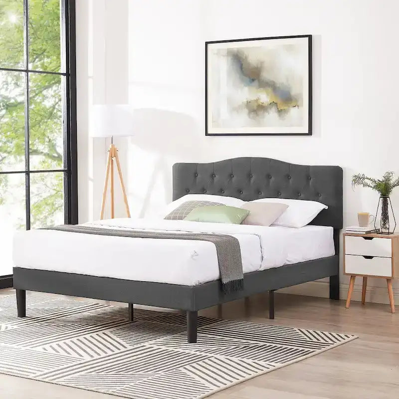Javlergo Upholstered Platform Bed Frame with Adjustable Headboard, No Box Spring Needed