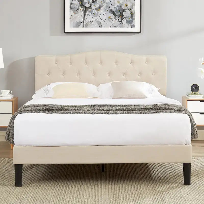 Javlergo Upholstered Platform Bed Frame with Adjustable Headboard, No Box Spring Needed