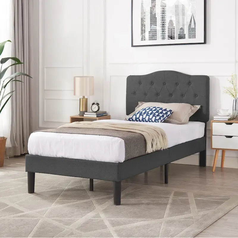 Javlergo Upholstered Platform Bed Frame with Adjustable Headboard, No Box Spring Needed