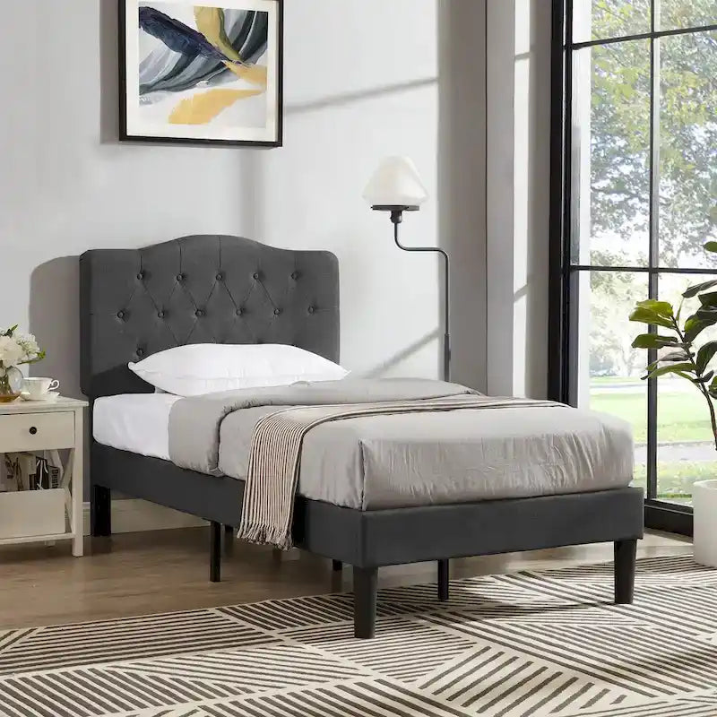 Javlergo Upholstered Platform Bed Frame with Adjustable Headboard, No Box Spring Needed