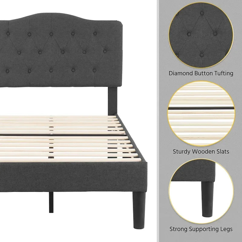 Javlergo Upholstered Platform Bed Frame with Adjustable Headboard, No Box Spring Needed