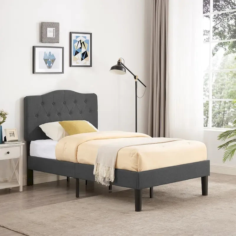 Javlergo Upholstered Platform Bed Frame with Adjustable Headboard, No Box Spring Needed