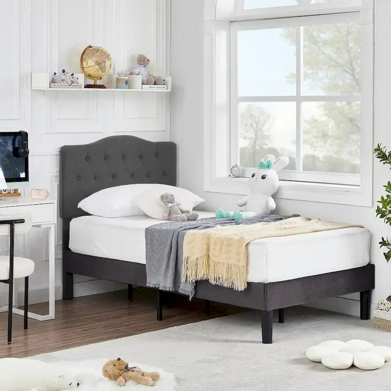 Javlergo Upholstered Platform Bed Frame with Adjustable Headboard, No Box Spring Needed