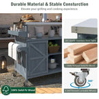 50.25 in. Farmhouse Solid Wood Outdoor Kitchen Island Grill Cart with Stainless Steel Top