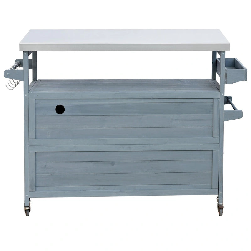 50.25 in. Farmhouse Solid Wood Outdoor Kitchen Island Grill Cart with Stainless Steel Top