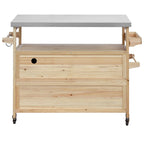 50.25 in. Farmhouse Solid Wood Outdoor Kitchen Island Grill Cart with Stainless Steel Top