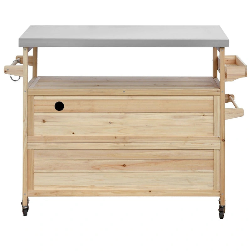 50.25 in. Farmhouse Solid Wood Outdoor Kitchen Island Grill Cart with Stainless Steel Top