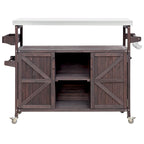 50.25 in. Farmhouse Solid Wood Outdoor Kitchen Island Grill Cart with Stainless Steel Top