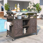50.25 in. Farmhouse Solid Wood Outdoor Kitchen Island Grill Cart with Stainless Steel Top