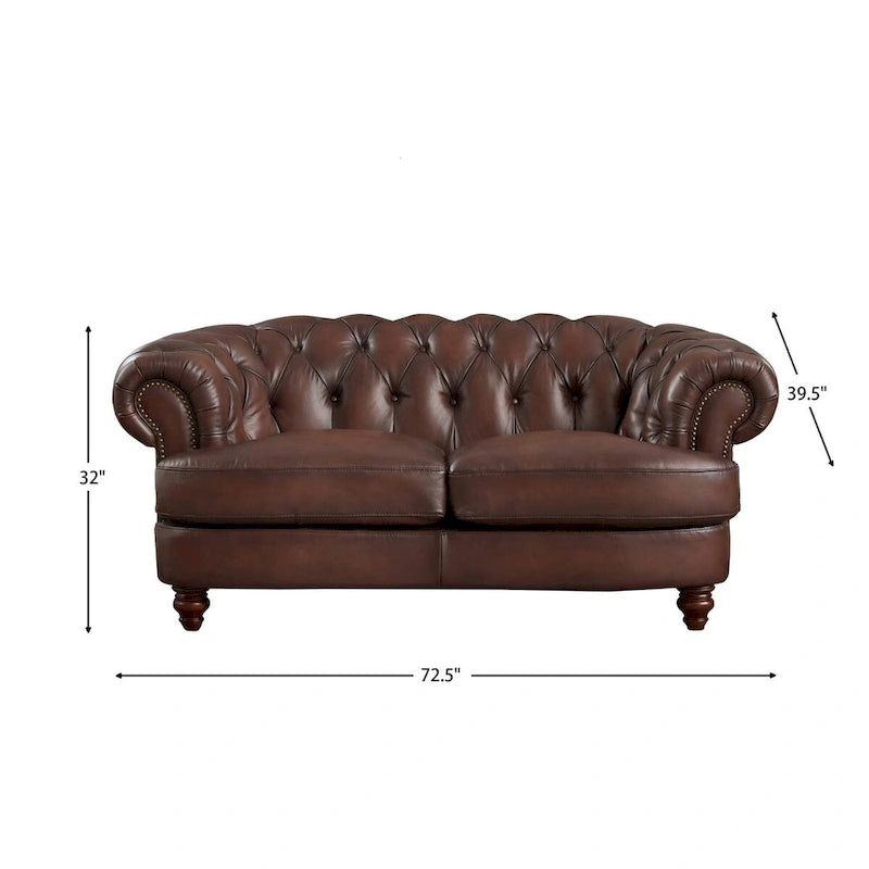 Hydeline Newport Top Grain Chesterfield Leather Loveseat