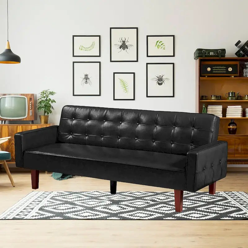 Sofa Bed, Futon Couch Bed, Faux Leather Love Seats Sofa Futons, Loveseat Sleeper Bed For Living Room, Guest