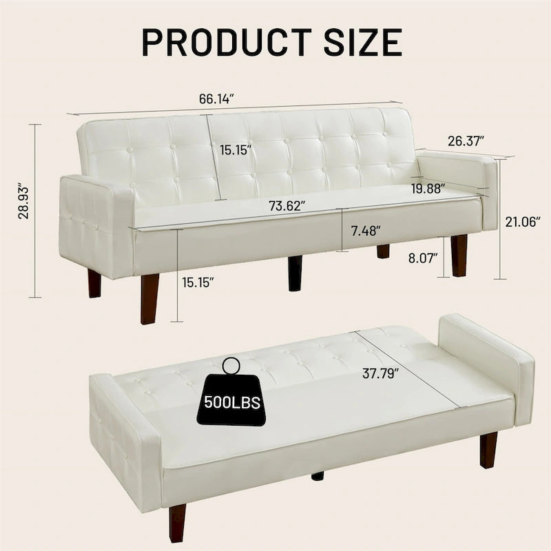 Sofa Bed, Futon Couch Bed, Faux Leather Love Seats Sofa Futons, Loveseat Sleeper Bed For Living Room, Guest