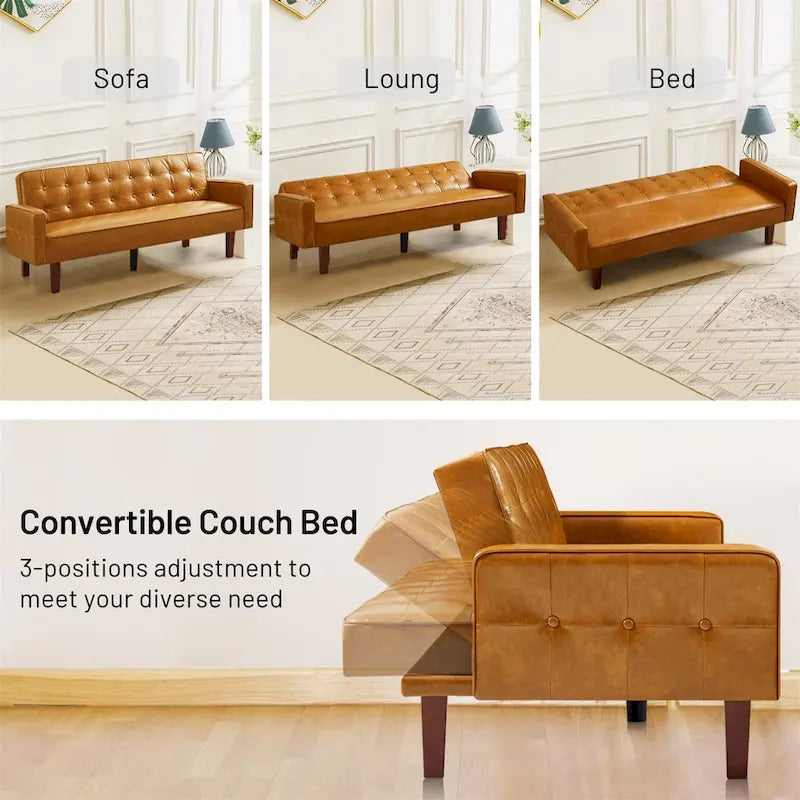Sofa Bed, Futon Couch Bed, Faux Leather Love Seats Sofa Futons, Loveseat Sleeper Bed For Living Room, Guest
