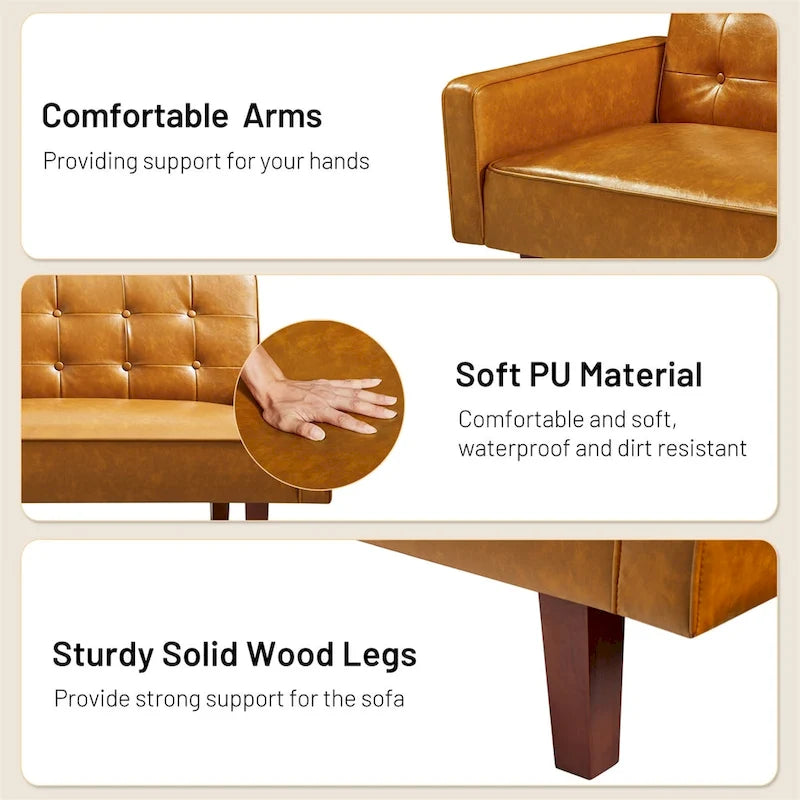 Sofa Bed, Futon Couch Bed, Faux Leather Love Seats Sofa Futons, Loveseat Sleeper Bed For Living Room, Guest