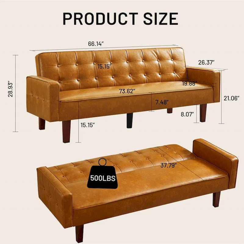 Sofa Bed, Futon Couch Bed, Faux Leather Love Seats Sofa Futons, Loveseat Sleeper Bed For Living Room, Guest