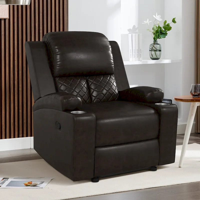 Home Theater Seating Manual Recliner with Overstuffed Back and Armrests