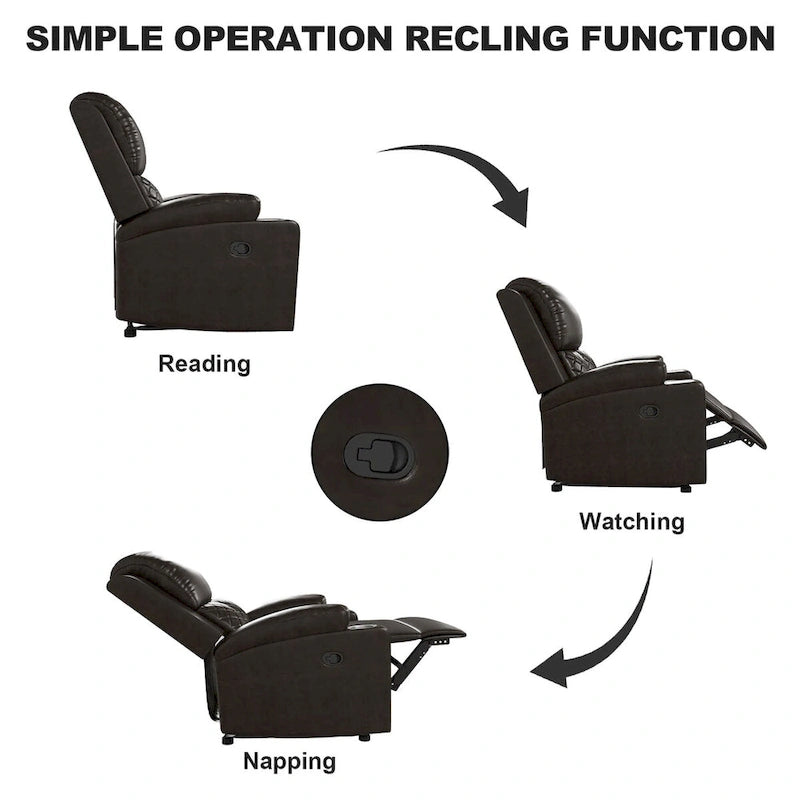 Home Theater Seating Manual Recliner with Overstuffed Back and Armrests