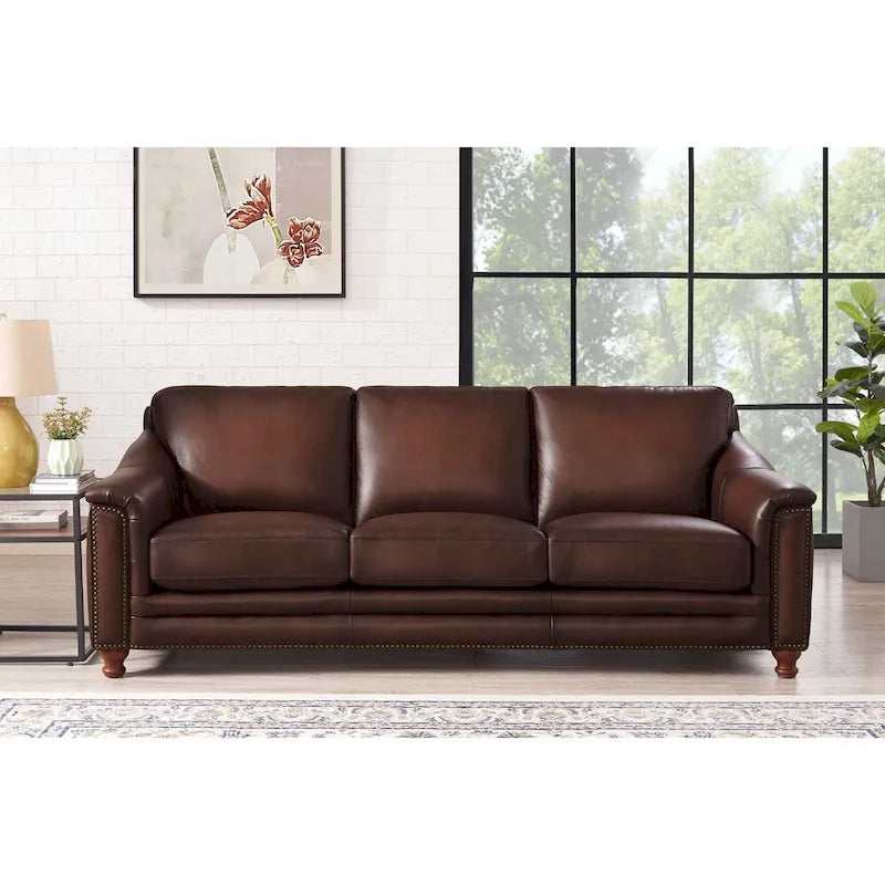 Hydeline Belfast Top Grain Leather Sofa Couch, Feather, Memory Foam and Springs