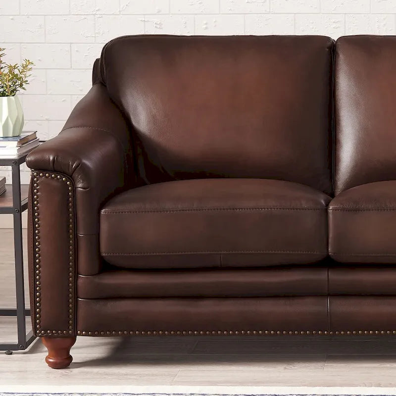 Hydeline Belfast Top Grain Leather Sofa Couch, Feather, Memory Foam and Springs