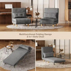 3 in 1 Convertible Upholstered Sofa Bed Sleeper Chair, Chaise Lounge Sofa, Folding Sleeper Chair, Recliner Chair with Pillow