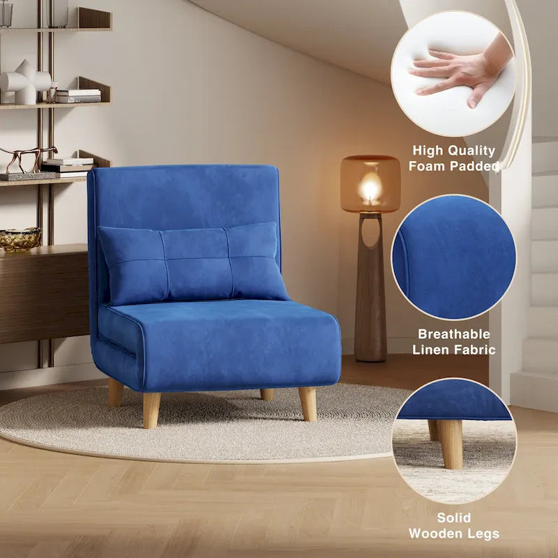 3 in 1 Convertible Upholstered Sofa Bed Sleeper Chair, Chaise Lounge Sofa, Folding Sleeper Chair, Recliner Chair with Pillow