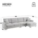 119*55 Oversized Sectional Sofa,L-shaped Luxury Couch Set with 2 Free pillows,5-seat Chenille Indoor Furniture with Chaise