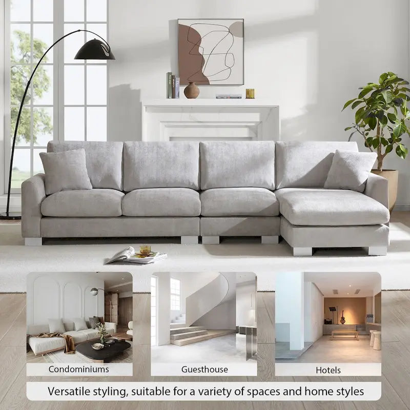 119*55 Oversized Sectional Sofa,L-shaped Luxury Couch Set with 2 Free pillows,5-seat Chenille Indoor Furniture with Chaise