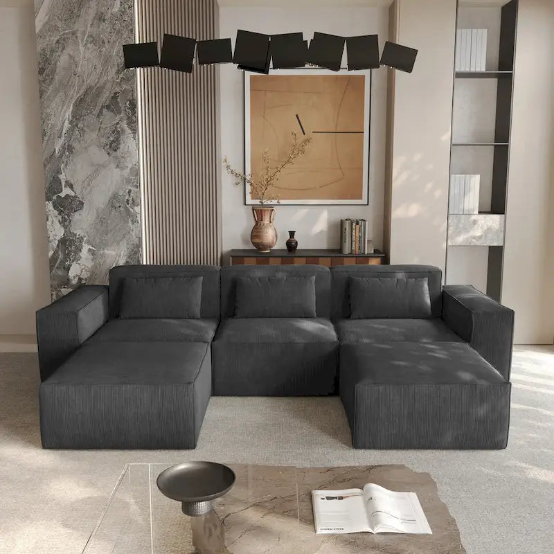 Modern Modular Sectional Sofa with 3 Pillows, Convertible Living Room Couch with Ottomans