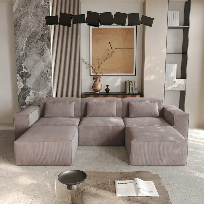 Modern Modular Sectional Sofa with 3 Pillows, Convertible Living Room Couch with Ottomans