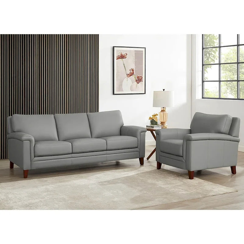 Hydeline Westcott Top Grain Leather Sofa and Chair Set with Memory Foam and Springs