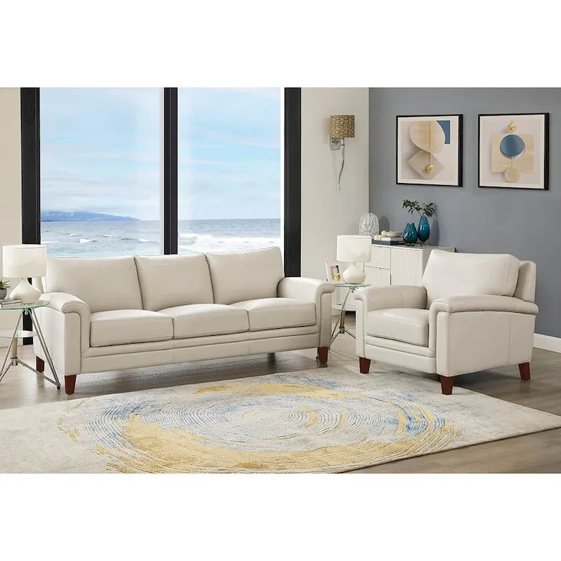 Hydeline Westcott Top Grain Leather Sofa and Chair Set with Memory Foam and Springs