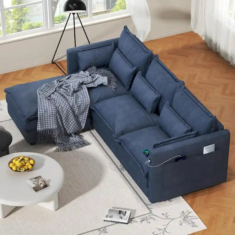 Modular Sectional Sofa L Shaped Couch, 3/4 Seat Sofa Set with Ottoman, Chenille Fabric