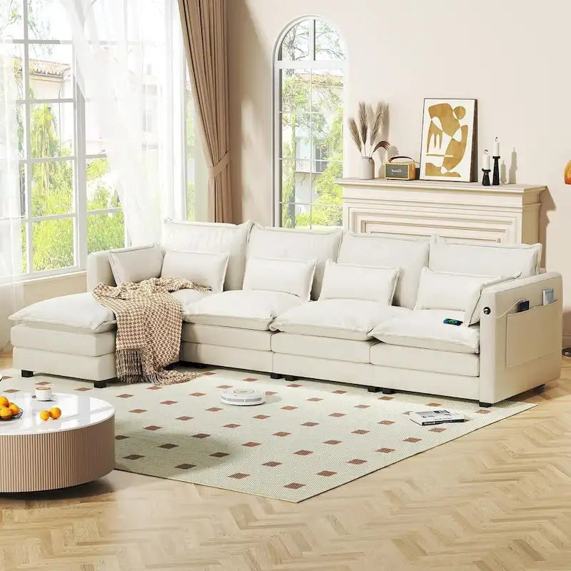 Modular Sectional Sofa L Shaped Couch, 3/4 Seat Sofa Set with Ottoman, Chenille Fabric