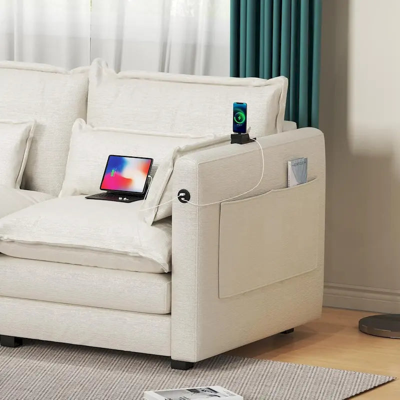 Modular Sectional Sofa L Shaped Couch, 3/4 Seat Sofa Set with Ottoman, Chenille Fabric