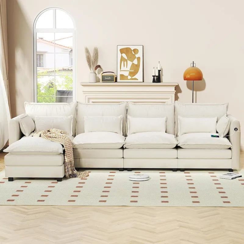 Modular Sectional Sofa L Shaped Couch, 3/4 Seat Sofa Set with Ottoman, Chenille Fabric