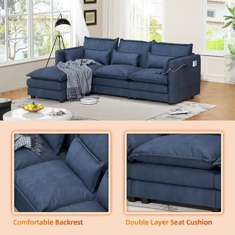 Modular Sectional Sofa L Shaped Couch, 3/4 Seat Sofa Set with Ottoman, Chenille Fabric