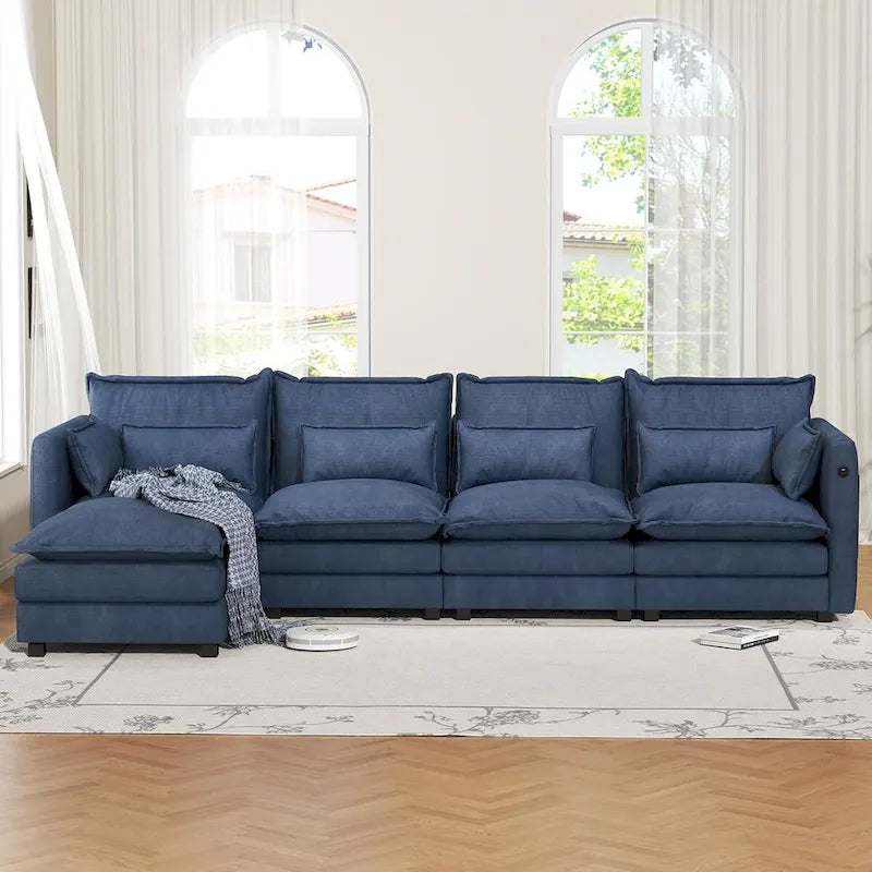 Modular Sectional Sofa L Shaped Couch, 3/4 Seat Sofa Set with Ottoman, Chenille Fabric