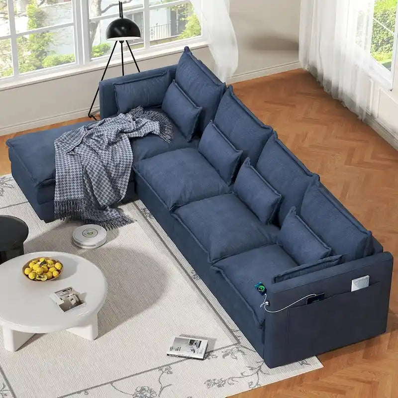 Modular Sectional Sofa L Shaped Couch, 3/4 Seat Sofa Set with Ottoman, Chenille Fabric