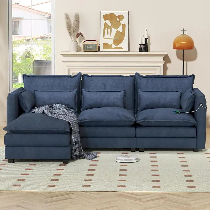 Modular Sectional Sofa L Shaped Couch, 3/4 Seat Sofa Set with Ottoman, Chenille Fabric
