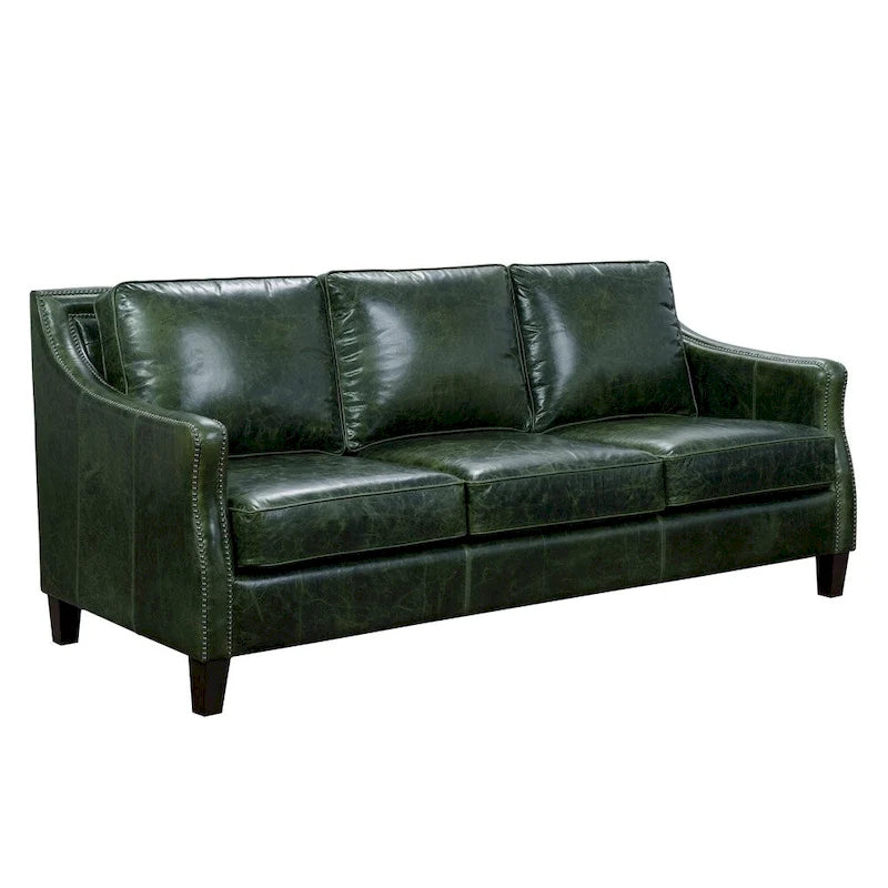 Essex Distressed Green Top Grain Leather Sofa, Loveseat and Chair Set